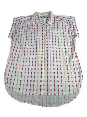 NEW Loft Button-Up Blouse Women's L Multicolor Embroidered Pattern Cotton Light